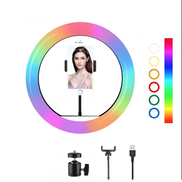 MG Selfie RGB kruhové LED svetlo + statív 2.1m, čierne