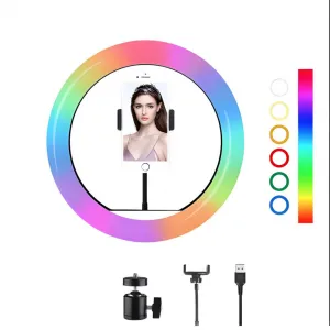 MG Selfie RGB kruhové LED svetlo + statív 2.1m, čierne