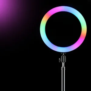 MG Selfie RGB kruhové LED svetlo + statív 2.1m, čierne