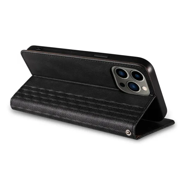 MG Magnet Strap knižkové kožené puzdro na iPhone 13 Pro Max, čierne