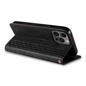 MG Magnet Strap knižkové kožené puzdro na iPhone 13 Pro Max, čierne