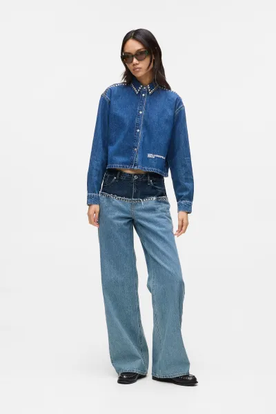 Džínsy Karl Lagerfeld Jeans Klj Mr Relaxed Blocked Denim Mid Blue Blocked