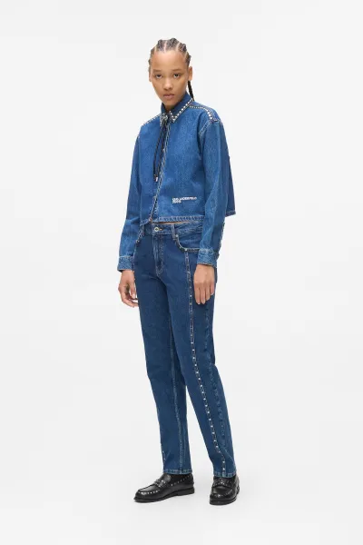 Džínsy Karl Lagerfeld Jeans Klj Mom Stud Denim Washed Mid Blue