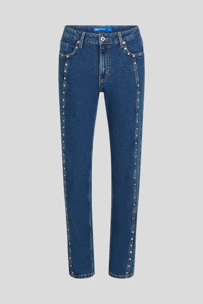 Džínsy Karl Lagerfeld Jeans Klj Mom Stud Denim Washed Mid Blue