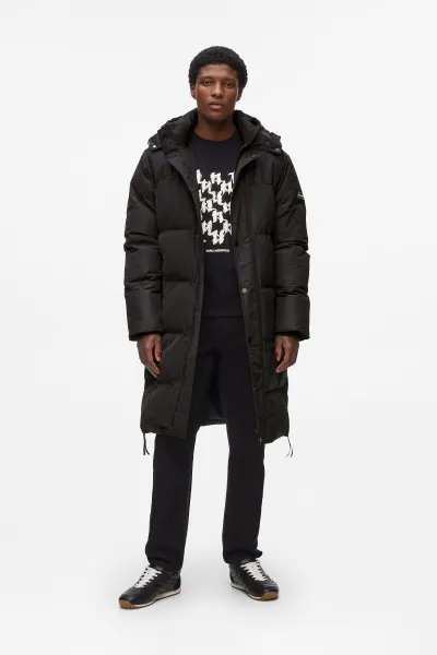 Kabát Karl Lagerfeld Long Puffer W/ Side Zippers Black