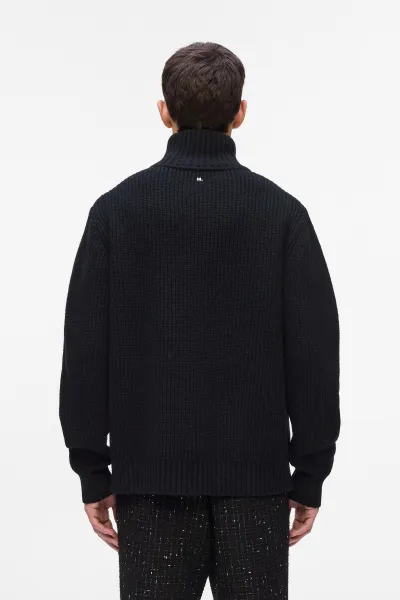 Sveter Karl Lagerfeld Kl Half Zip Wool Turtleneck Black