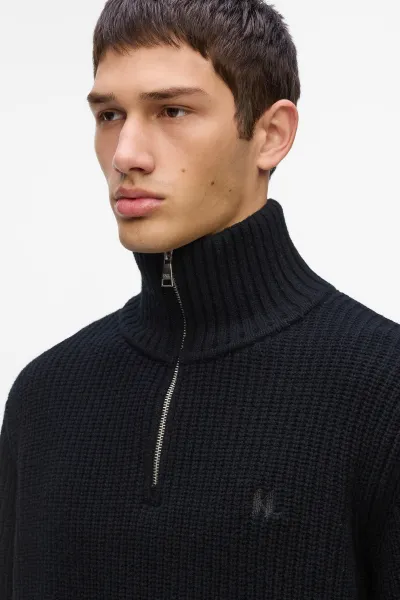 Sveter Karl Lagerfeld Kl Half Zip Wool Turtleneck Black