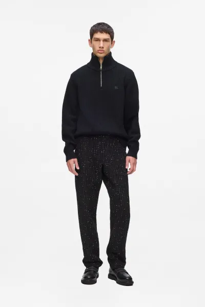 Sveter Karl Lagerfeld Kl Half Zip Wool Turtleneck Black