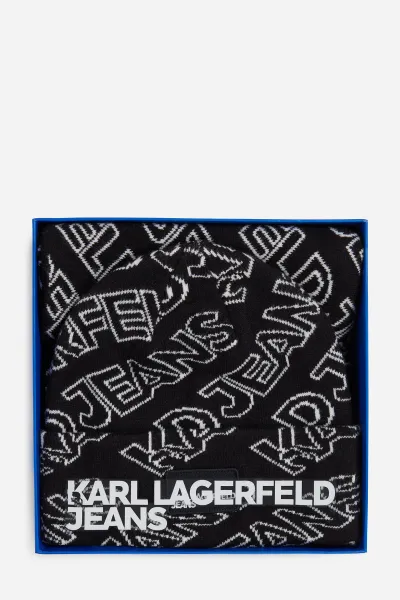 Set Čapica A Šál Karl Lagerfeld Jeans Klj Monogram Scarf Beanie Gp Black