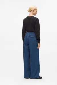 Džínsy Karl Lagerfeld Belted Wide Leg Denim Pants Dark Blue Denim