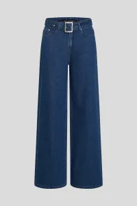 Džínsy Karl Lagerfeld Belted Wide Leg Denim Pants Dark Blue Denim