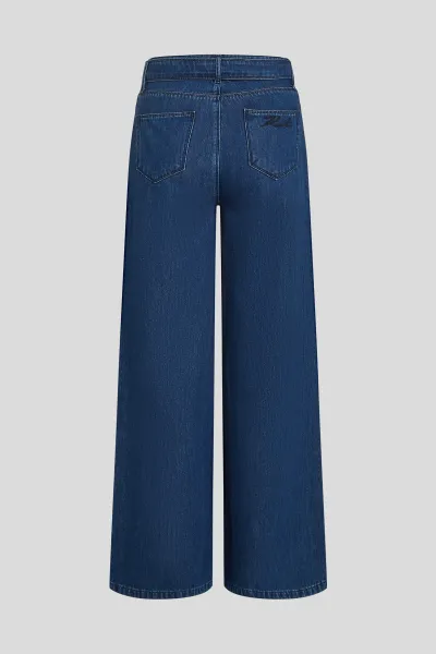 Džínsy Karl Lagerfeld Belted Wide Leg Denim Pants Dark Blue Denim