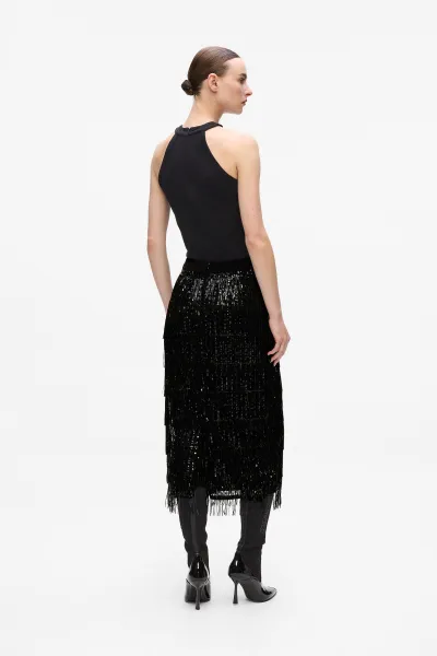 Sukňa Karl Lagerfeld Sequins Fringe Skirt Black
