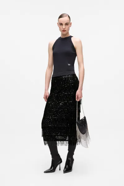 Sukňa Karl Lagerfeld Sequins Fringe Skirt Black