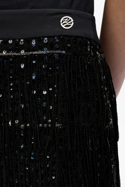 Sukňa Karl Lagerfeld Sequins Fringe Skirt Black