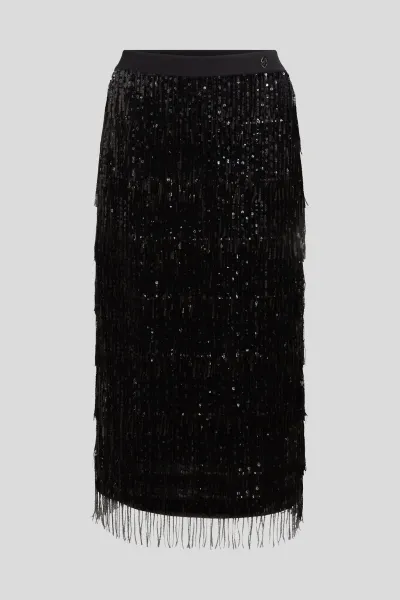 Sukňa Karl Lagerfeld Sequins Fringe Skirt Black