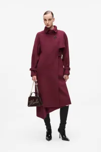 Kabát Karl Lagerfeld Belted Long Soft Wool Coat Windsor Burgundy