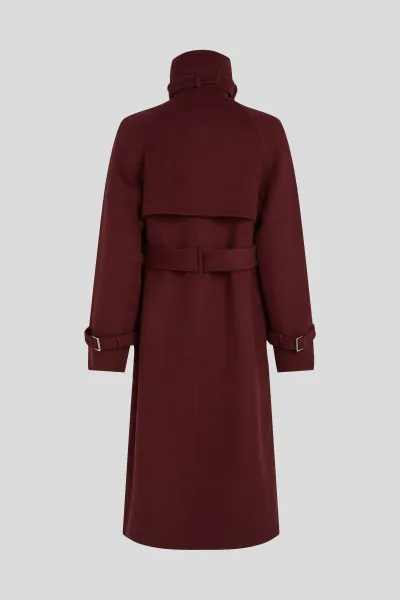 Kabát Karl Lagerfeld Belted Long Soft Wool Coat Windsor Burgundy