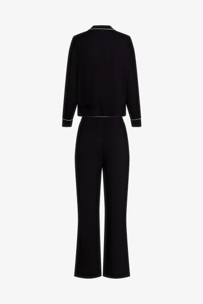 Pyžamo Karl Lagerfeld Signature Jersey Long Pj Set Black