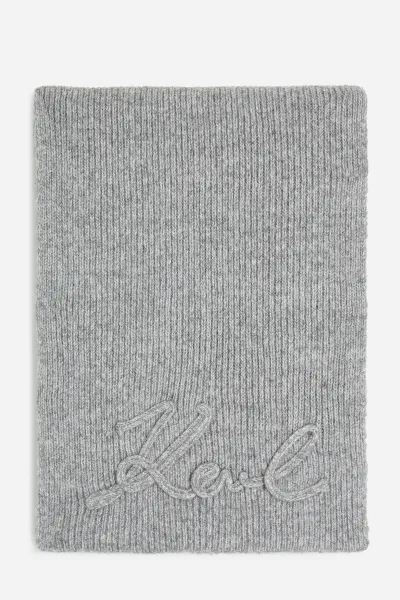 Šál Karl Lagerfeld K/Signature Crochet Scarf Light Grey Melange