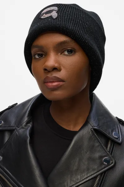 Čapica Karl Lagerfeld Ikon Rh Lurex Beanie Black