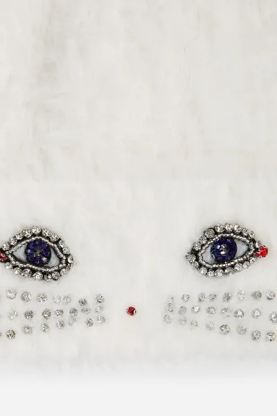 Čapica Karl Lagerfeld Ikon Choup Fluffy Knit Beanie White