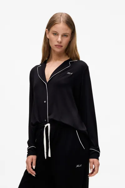 Pyžamo Karl Lagerfeld Signature Jersey Long Pj Set Black