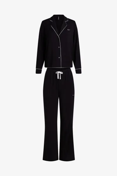 Pyžamo Karl Lagerfeld Signature Jersey Long Pj Set Black