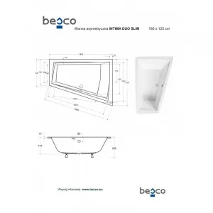BESCO - Asymetrická vaňa INTIMA DUO SLIM - Nožičky k vani - S nožičkami, Rozmer vane - 170 × 125 cm, Spôsob prevedenia - Pravé VANINTID17SLIMP + OLVPINOZSTELID
