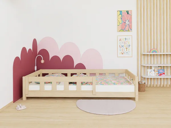 Benlemi Jednolôžková posteľ PLOTTY so zábranou Zvoľte farbu: Nelakovaná, Zvoľte rozmer: 80x200 cm, Zvoľte zábranu: S otvoreným vstupom