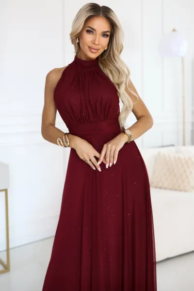 Numoco Veronica – luxusné dlhé šaty s jemným brokátovým efektom 636-2 Farba: Čierna, Veľkosť: UNI