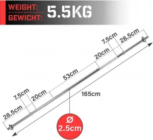 Physionics činková chrómovaná ty, 120 cm + hviezdicové zámky