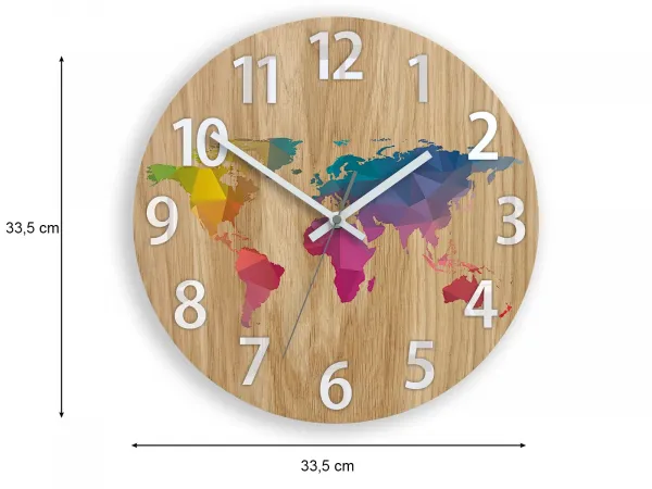 ModernClock Drevené nástenné hodiny Mapa Drevo 33 cm hnedé/farebné