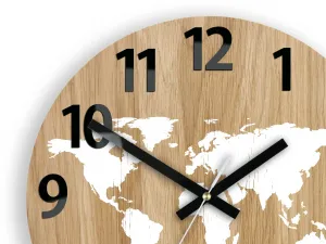 ModernClock Drevené nástenné hodiny Mapa Wood 33 cm hnedé/biele
