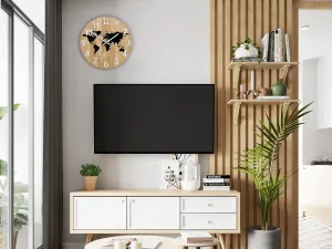ModernClock Drevené nástenné hodiny Mapa Drevo 33 cm hnedé/čierne