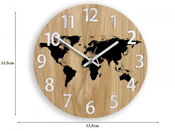 ModernClock Drevené nástenné hodiny Mapa Drevo 33 cm hnedé/čierne