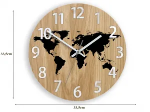 ModernClock Drevené nástenné hodiny Mapa Drevo 33 cm hnedé/čierne