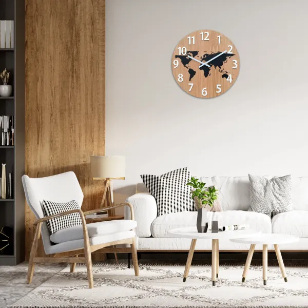 ModernClock Drevené nástenné hodiny Mapa Drevo 49 cm hnedé/čierne
