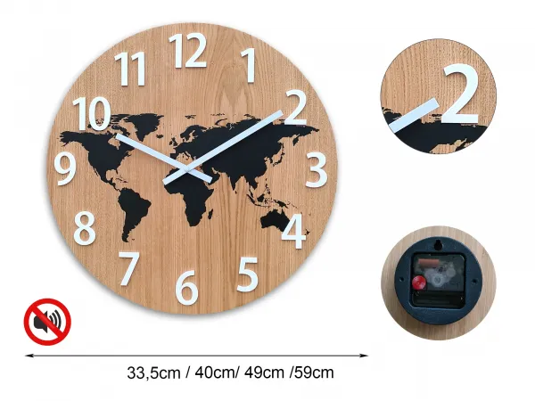ModernClock Drevené nástenné hodiny Mapa Drevo 49 cm hnedé/čierne