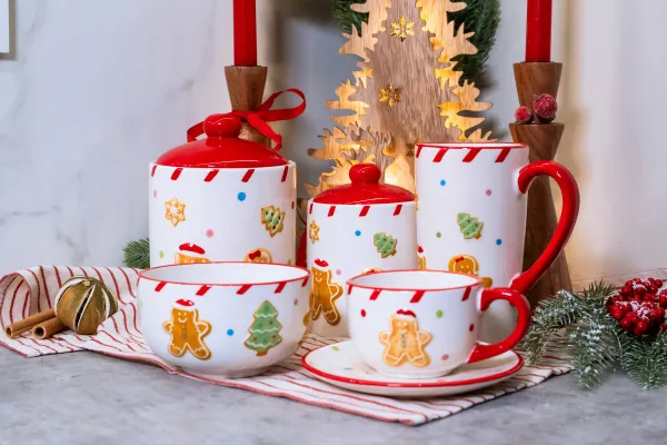 Mondex Keramický hrnček Lissa 15 cm biely/červený