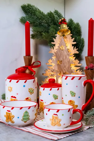 Mondex Keramický hrnček Lissa 15 cm biely/červený