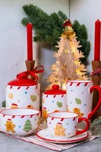 Mondex Keramický hrnček Lissa 15 cm biely/červený