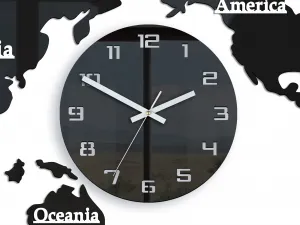 ModernClock Nástenné samolepiace hodiny Mapa sveta 110x55 cm čierne
