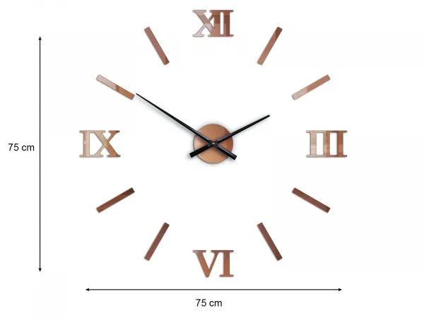 ModernClock Nástenné samolepiace číselné hodiny 75 cm medené