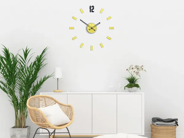 ModernClock Nástenné samolepiace hodiny Point 50 cm žlté