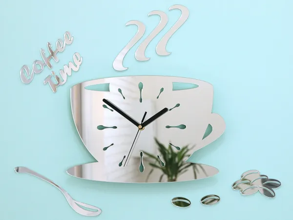 ModernClock Nástenné hodiny Káva 33 cm zrkadlové
