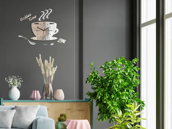 ModernClock Nástenné hodiny Káva 33 cm zrkadlové