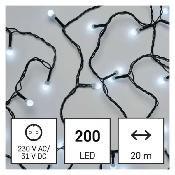 EMOS Vánoční LED světelný řetěz s časovačem Esme 2000 cm studený bílý