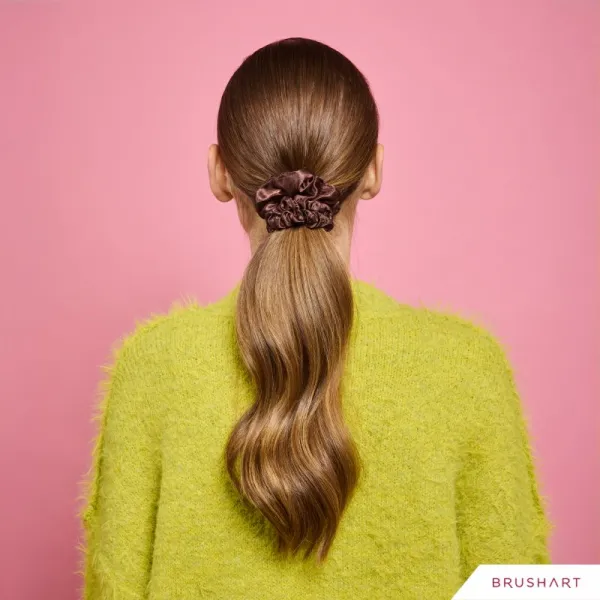 BrushArt Gift for You Slim & Midi satin scrunchie set gumičky do vlasov Chocolate brown 3 ks