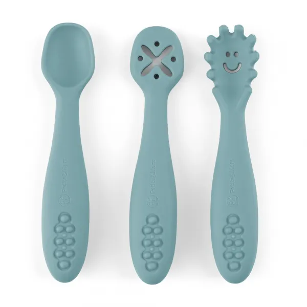 PETITE&MARS Set 3 ks silikónových tréningových lyžičiek Take&Match Frosted Sky 6m+